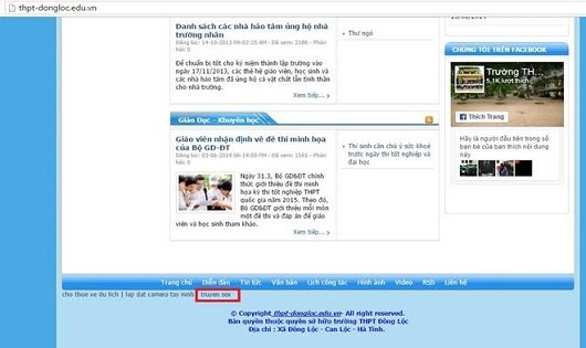 Website một trường THCS ở H&agrave; Tĩnh bị ch&egrave;n link đồi trụy.