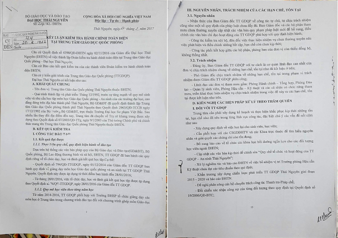 Kết luận kiểm tra h&agrave;nh ch&iacute;nh to&agrave;n diện của Đại học Th&aacute;i Nguy&ecirc;n.