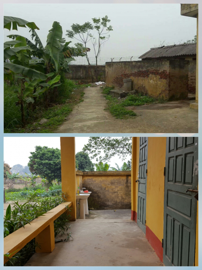 Lối v&agrave;o nh&agrave; vệ sinh ph&iacute;a xa d&agrave;nh cho học sinh (ảnh tr&ecirc;n) v&agrave; nh&agrave; vệ sinh của gi&aacute;o vi&ecirc;n (ảnh dưới) c&aacute;ch nhau khoảng 20m.