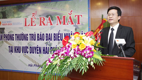 Tổng bi&ecirc;n tập B&aacute;o Đại biểu Nh&acirc;n d&acirc;n Đỗ Ch&iacute; Nghĩa ph&aacute;t biểu tại&nbsp;lễ khai trương - Ảnh: Duy Th&ocirc;ng