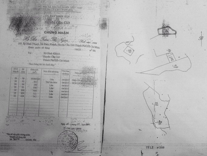 Giấy CNQSDĐ số 3657/QSDĐ-SX năm 2000 của b&agrave; Ng&agrave;n với diện t&iacute;ch được c&ocirc;ng nhận l&agrave; 14426 m2&nbsp;.