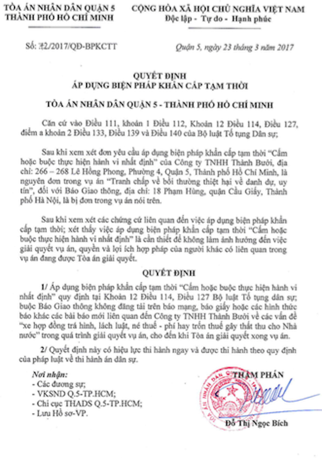 Quyết định cấm b&aacute;o Giao th&ocirc;ng viết về Th&agrave;nh Bưởi đ&atilde; bị thu hồi.