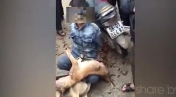 Dân trói kẻ trộm chó vào cột ở Nhà văn hóa