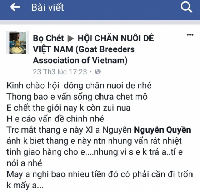 Bọ Ch&eacute;t th&ocirc;ng b&aacute;o m&igrave;nh c&ograve;n sống... (Ảnh: chụp từ facebook).
