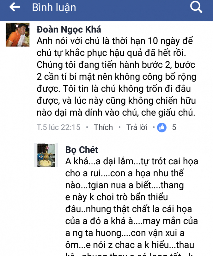 Bọ Ch&eacute;t dọa dẫm người quản trị diễn đ&agrave;n Hội Chăn nu&ocirc;i d&ecirc;. (Ảnh: chụp từ facebook).&nbsp;
