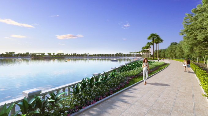 Đường dạo ven hồ rộng 12,4ha với kh&ocirc;ng gian xanh ngập tr&agrave;n tại The Harmony.