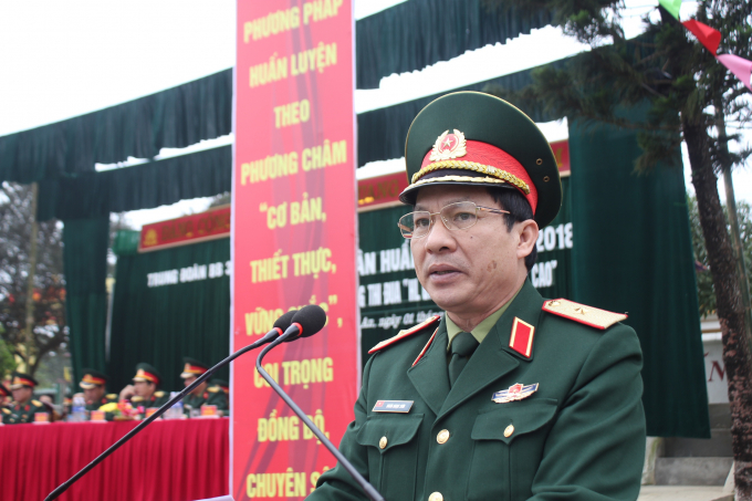 Thiếu tướng Do&atilde;n Ngọc Sơn ph&aacute;t biểu tại buổi lễ.