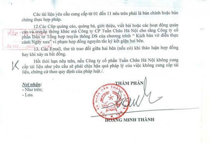 Th&ocirc;ng b&aacute;o của TAND TP H&agrave; Nội.