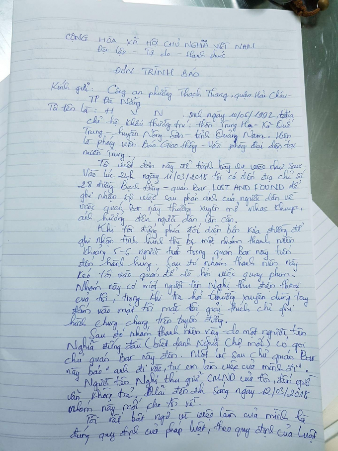 Bản tường tr&igrave;nh của ph&oacute;ng vi&ecirc;n H.V.N.