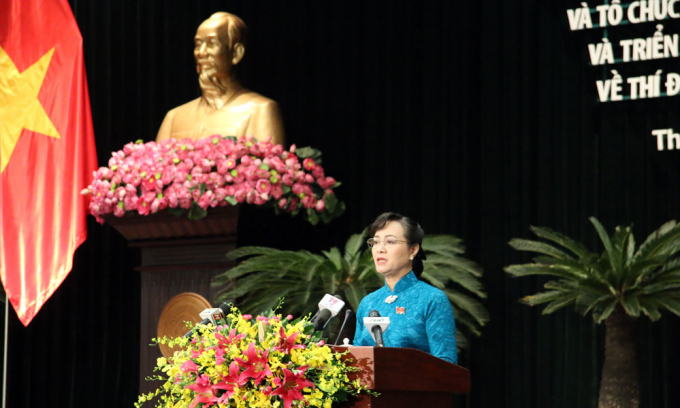 B&agrave; Nguyễn Thị Quyết T&acirc;m, Chủ tịch HĐND TP.HCM ph&aacute;t biểu khai mạc kỳ họp