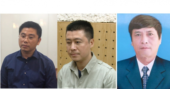 Từ trái sang phải: các bị can Nguy&ecirc;̃n Văn Dương, Phan Sào Nam, Nguy&ecirc;̃n Thanh Hóa.