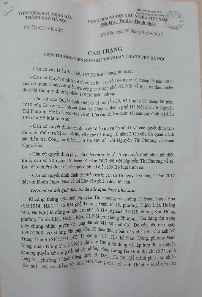 C&aacute;o trạng của VKS Nh&acirc;n d&acirc;n TP H&agrave; Nội