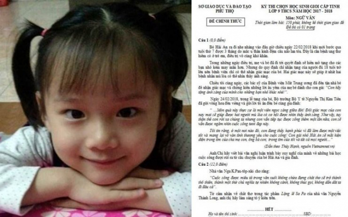 C&acirc;u chuyện về b&eacute; Hải An được đưa v&agrave;o đề thi học sinh giỏi cấp tỉnh m&ocirc;n Ngữ Văn 2017-2018 tại Ph&uacute; Thọ.&nbsp;