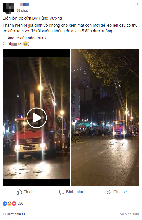Th&ocirc;ng tin người đ&agrave;n &ocirc;ng mắc kẹt tr&ecirc;n c&acirc;y xuất hiện tr&ecirc;n mạng x&atilde; hội - Ảnh chụp m&agrave;n h&igrave;nh.