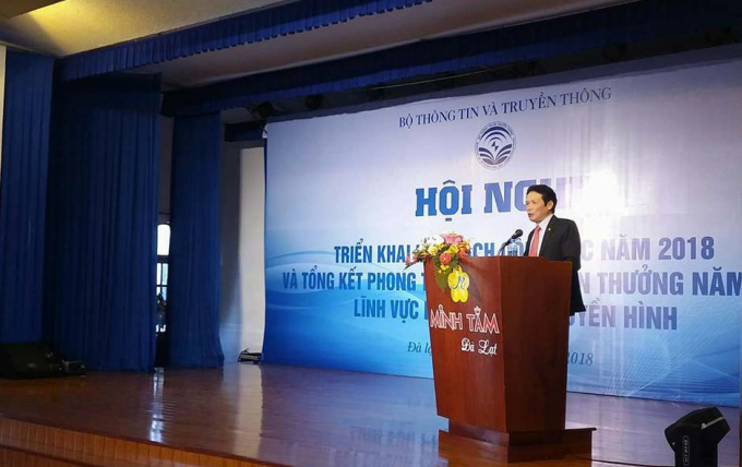 Thứ trưởng Bộ Th&ocirc;ng tin v&agrave; Truyền th&ocirc;ng- Ho&agrave;ng Vĩnh Bảo ph&aacute;t biểu tại hội nghị.