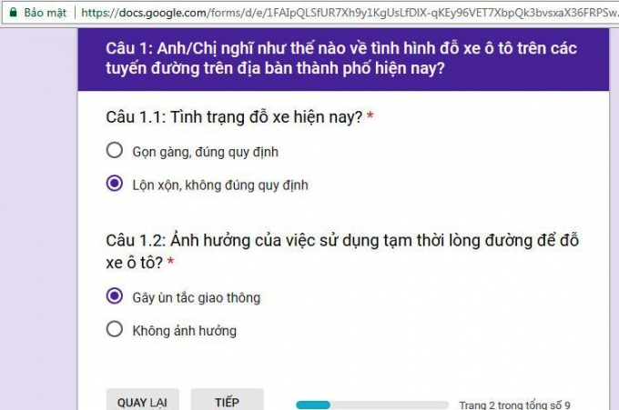 Mẫu khảo s&aacute;t &yacute; kiến của người d&acirc;n về việc thu ph&iacute;&nbsp;một phần l&ograve;ng đường để đỗ xe.&nbsp;