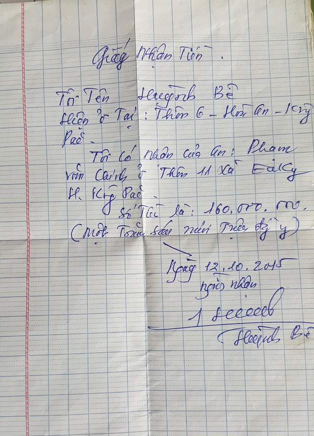 &Ocirc;ng Chinh cắm sổ đỏ vay 160 triệu đồng đưa cho &ocirc;ng B&ecirc; nhưng đ&ograve;i m&atilde;i chưa được trả.