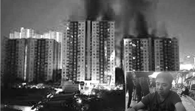 Chung cư Carina bốc ch&aacute;y như ngọn đuốc trong đ&ecirc;m.