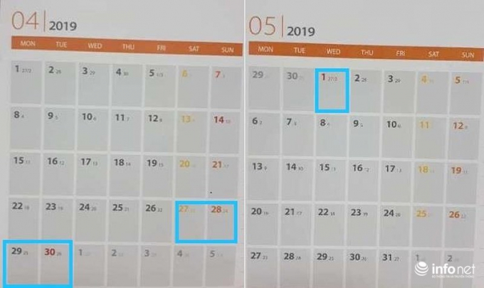 Ng&agrave;y Giải ph&oacute;ng miền Nam (30/4) v&agrave; Quốc tế lao động (1/5) năm 2019; c&aacute;n bộ c&ocirc;ng chức, vi&ecirc;n chức sẽ nghỉ 5 ng&agrave;y li&ecirc;n tục.