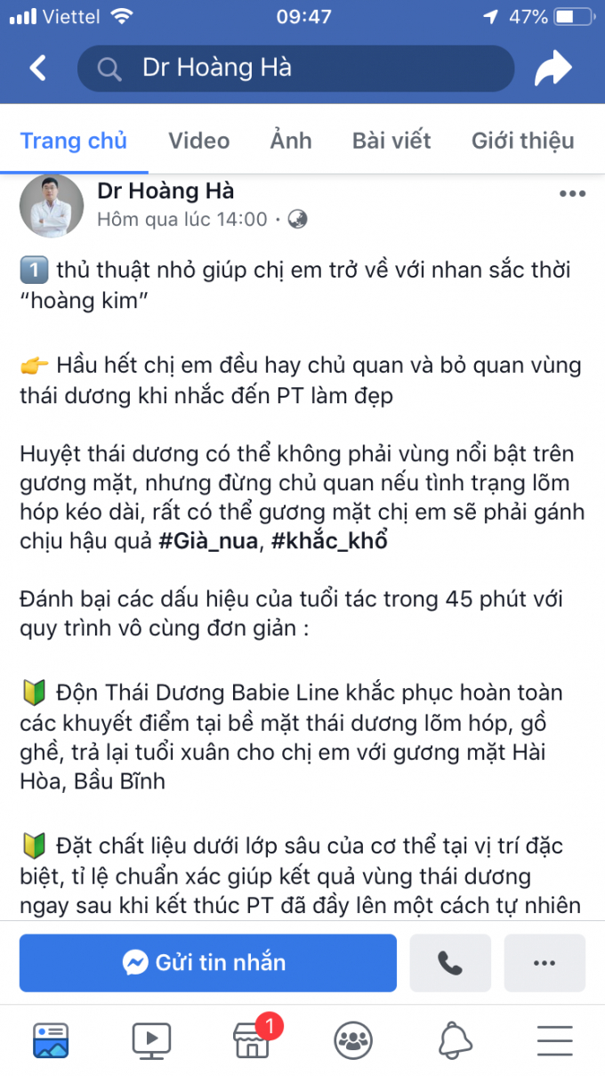 Thẩm mỹ Ho&agrave;ng H&agrave; kh&ocirc;ng được cấp ph&eacute;p vẫn nhận n&acirc;ng ngực, h&uacute;t mỡ, độn th&aacute;i dương cho kh&aacute;ch h&agrave;ng?