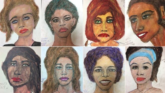 Ch&acirc;n dung một số nạn nh&acirc;n, họa sĩ vẽ lại theo lời kể của Samuel Little.