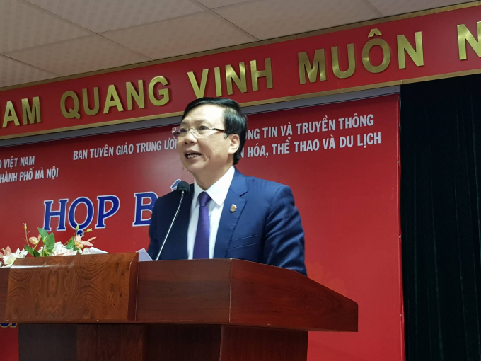 &Ocirc;ng Hồ Quang Lợi - Ph&oacute; chủ tịch Thường trực Hội Nh&agrave; b&aacute;o Việt Nam ph&aacute;t biểu tại buổi họp b&aacute;o.&nbsp;