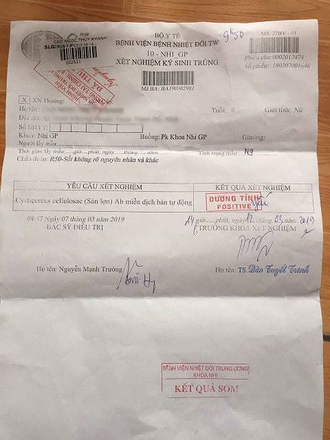 Kết quả dương t&iacute;nh với s&aacute;n lợn của một trẻ học tại trường mầm non Thanh Khương.