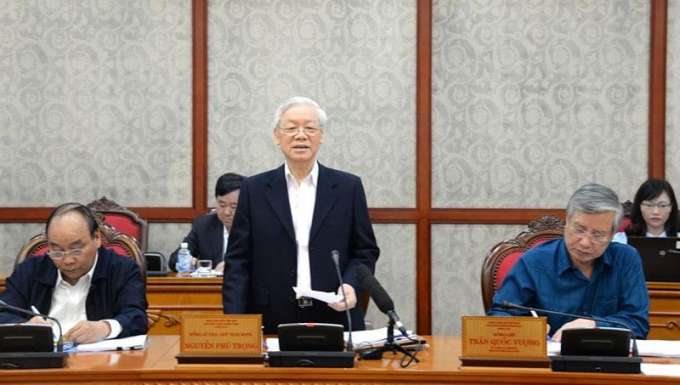 Tổng B&iacute; thư, Chủ tịch nước Nguyễn Ph&uacute; Trọng chủ tr&igrave; phi&ecirc;n họp.