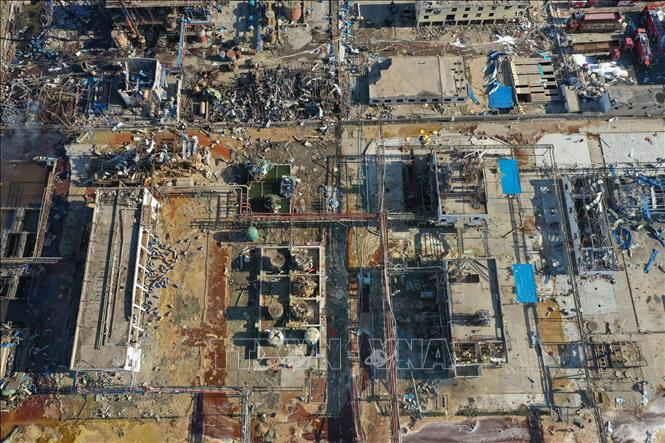 Hiện trường vụ nổ tại nh&agrave; m&aacute;y h&oacute;a chất ở Di&ecirc;m Th&agrave;nh, Trung Quốc ng&agrave;y 22/3. Ảnh: THX/TTXVN