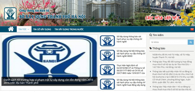 website của Sở X&acirc;y dựng H&agrave; Nội.