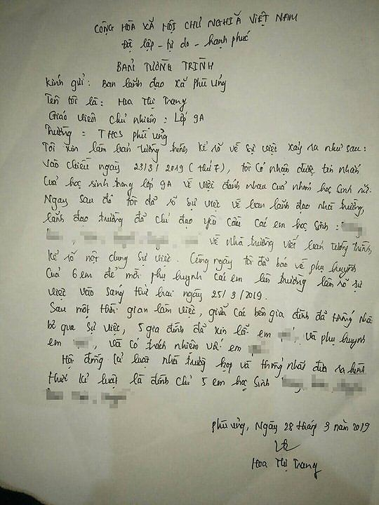 Bản tường trình của c&ocirc; giáo kh&ocirc;ng trung thực khi cho rằng