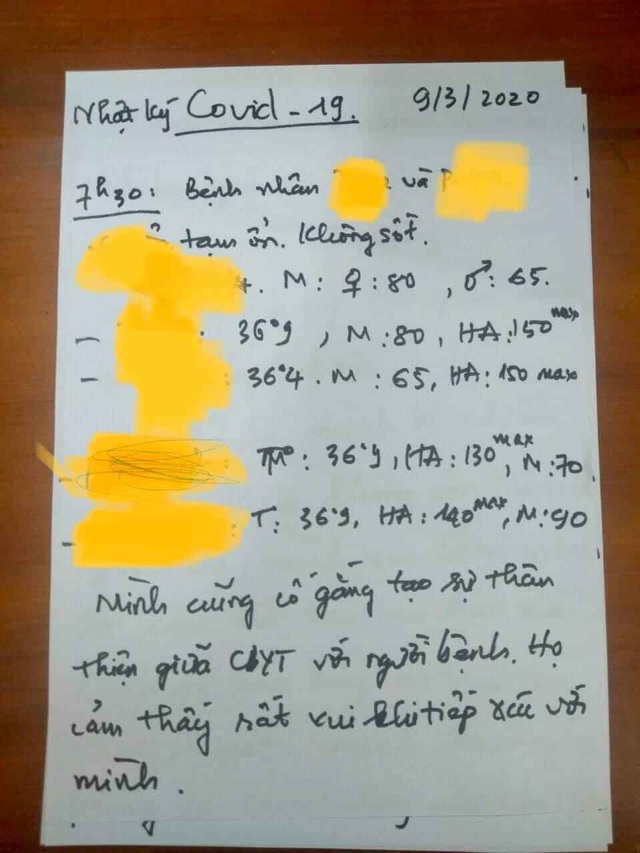 Nhật ký  ngày 9/3/2020 của điều dưỡng Đặng Quốc Bảo