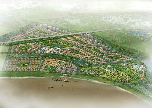 Phối cảnh tổng thể khu đô thị nhà vườn sinh thái tại thị trấn Văn Giang, huyện Văn Giang.