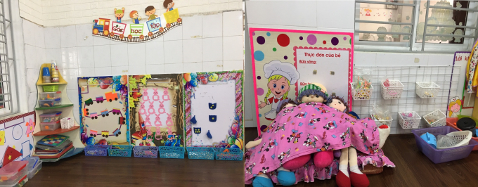 Đồ chơi được khử khuẩn, sắp xếp gọn gàng tại Trường Mầm non Tổng Cty xây dựng Bạch Đằng