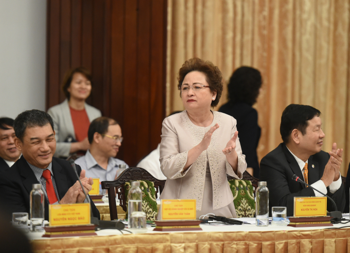 B&agrave; Nguyễn Thị Nga, Chủ tịch Tập đo&agrave;n BRG: C&aacute;c doanh nghiệp cần c&oacute; tầm nh&igrave;n rộng hơn, phải c&oacute; được niềm tự h&agrave;o v&agrave; tr&aacute;ch nhiệm cao hơn để c&ugrave;ng x&acirc;y dựng n&ecirc;n một nền m&oacute;ng vững chắc cho tương lai.  Ảnh: VGP/Quang Hiếu