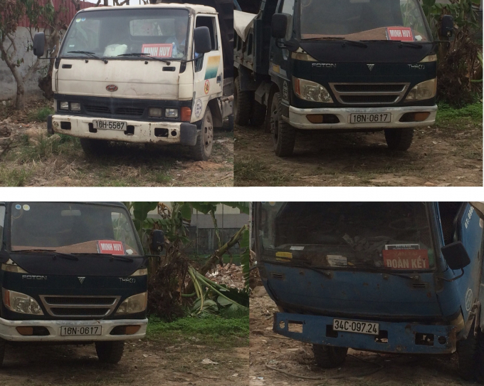 Các xe chở vôi thầu, gạch vữa hiệu Minh Huy, Đoàn Kết.