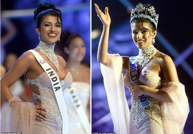 Hoa hậu Thế giới 2000 - Priyanka Chopra phải giữ váy suôt giây phút đăng quang vì sợ lộ ngực. 