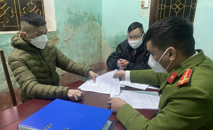 Đối tượng Vũ Ho&agrave;ng Nghĩa tại c&ocirc;ng an.