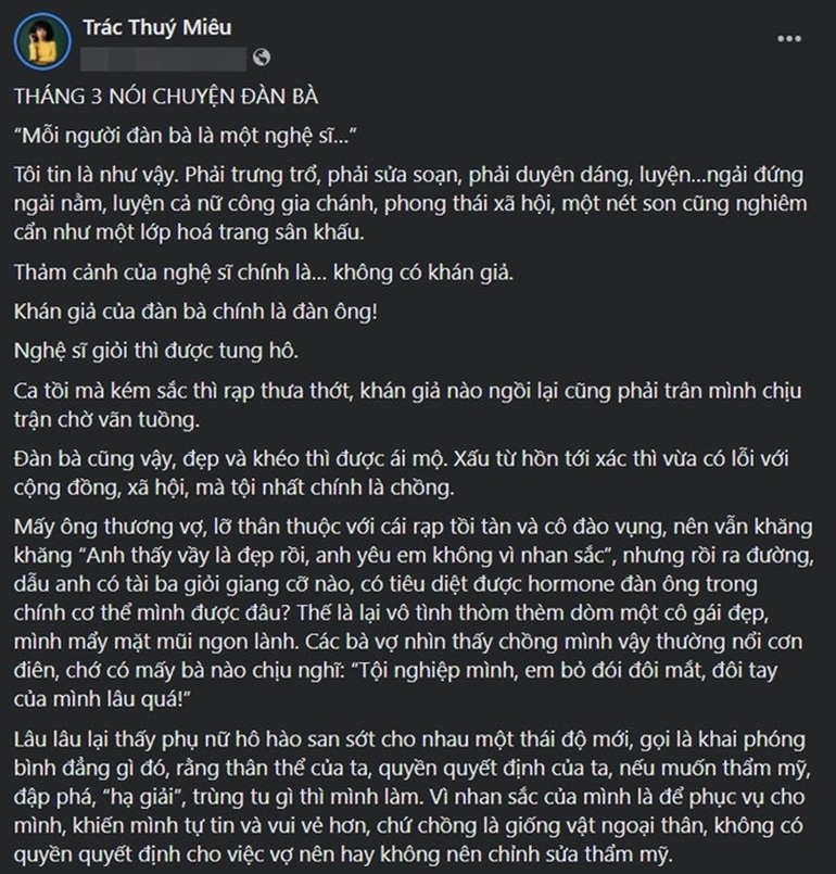 Kh&aacute;n giả tranh c&atilde;i dữ dội khi với quan điểm của Tr&aacute;c Th&uacute;y Mi&ecirc;u cho rằng phụ nữ xấu l&agrave; c&oacute; lỗi với x&atilde; hội (Ảnh chụp m&agrave;n h&igrave;nh).