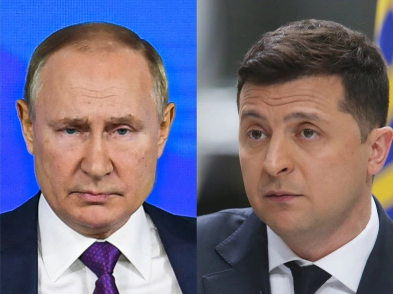 Tổng thống Ukraine Volodymyr Zelensky và Tổng thống Nga Vladimir Putin (Ảnh: Xinhua).