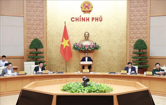 Thủ tướng Phạm Minh Chính chủ trì Phiên họp Chính phủ chuyên đề về xây dựng pháp luật tháng 3/2023. Ảnh: Dương Giang/TTXVN