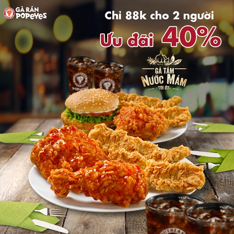 Combo 88 d&agrave;nh cho hai người tại Popeyes Vietnam chỉ 88k