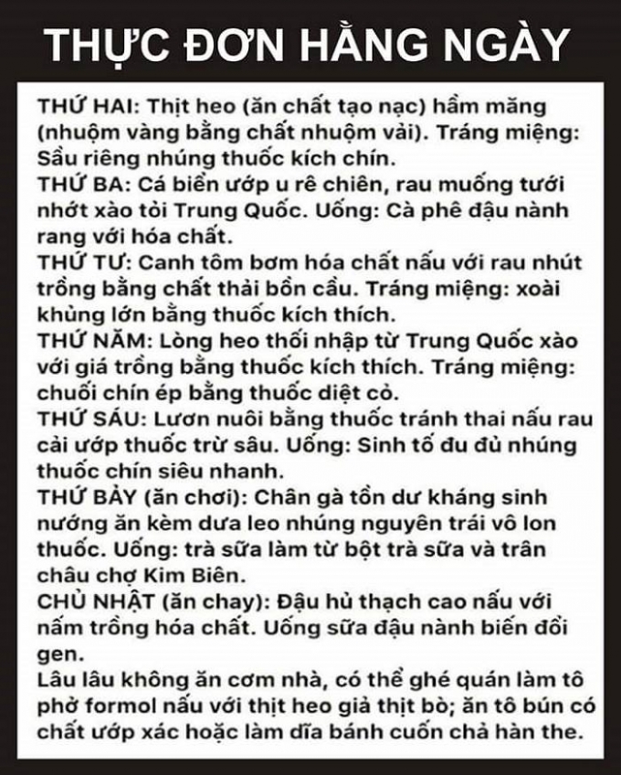 &nbsp;Thực đơn &ldquo;si&ecirc;u bẩn&rdquo;. (Ảnh: FB).