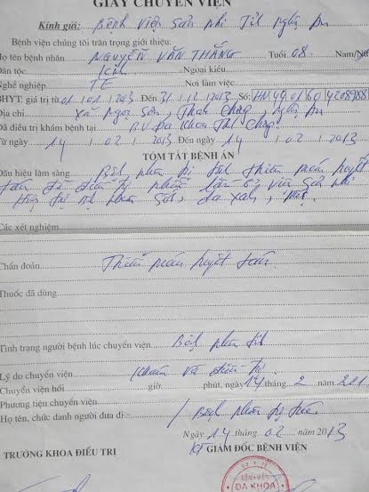 Bệnh &aacute;n của ch&aacute;u Thắng.