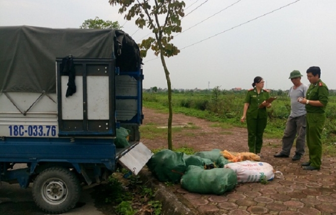 Lực lượng chức năng tiến h&agrave;nh lập bi&ecirc;n bản thu giữ số nội tạng kh&ocirc;ng r&otilde; nguồn gốc.