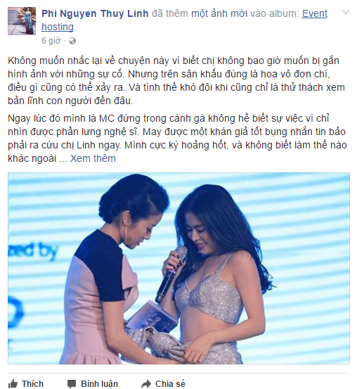 MC Ph&iacute; Linh chia sẻ về gi&acirc;y ph&uacute;t lao ra s&acirc;n khấu