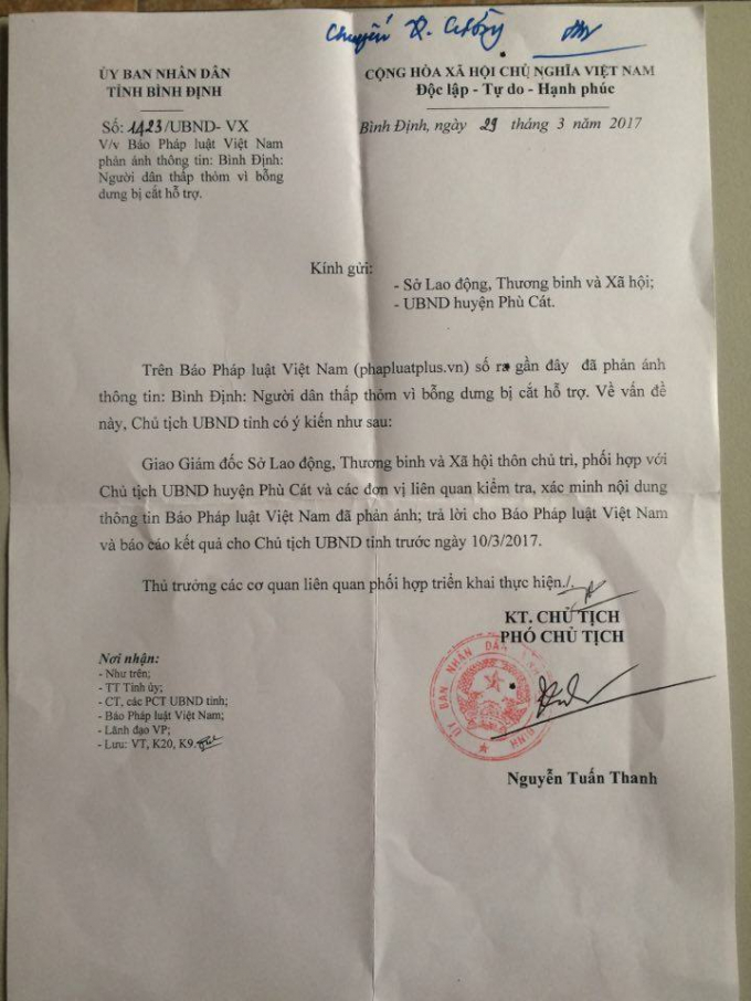 C&ocirc;ng văn số 1423/UBND-VX của UBND tỉnh B&igrave;nh Định gửi b&aacute;o Ph&aacute;p luật Việt Nam.