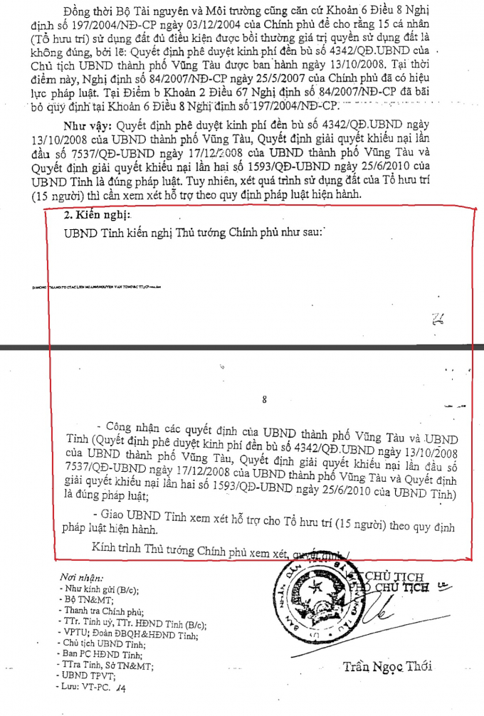 B&aacute;o c&aacute;o khiếu nại của UBND tỉnh B&agrave; Rịa- Vũng T&agrave;u gửi Thủ tướng Ch&iacute;nh phủ về khiếu nại của d&acirc;n