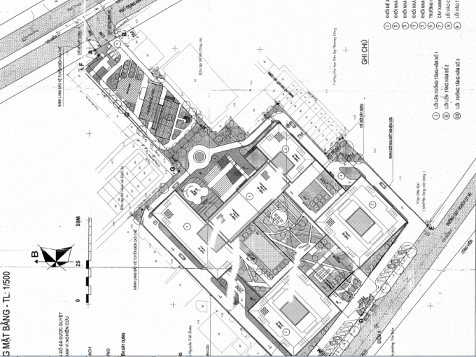 Bản Quy hoạch Dự &aacute;n thể hiện phần c&ocirc;ng tr&igrave;nh khu Nh&agrave; ở cao tầng kết hợp TTTM, văn ph&ograve;ng cho thu&ecirc; c&oacute; lối đi ph&iacute;a đường quy hoạch 21m lối Nguyễn Ch&aacute;nh.