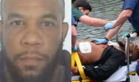 Khalid Masood trong bức ảnh đầu ti&ecirc;n được cảnh s&aacute;t c&ocirc;ng bố (tr&aacute;i) v&agrave; tại hiện trường vụ tấn c&ocirc;ng.